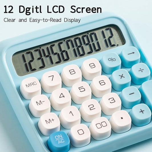 Deli Mechanical Switch Calculator 12 Digit, Large LCD Display Calculators Desktop with Big Buttons, Cute Calculator for Teachers Students Basic Office, Blue