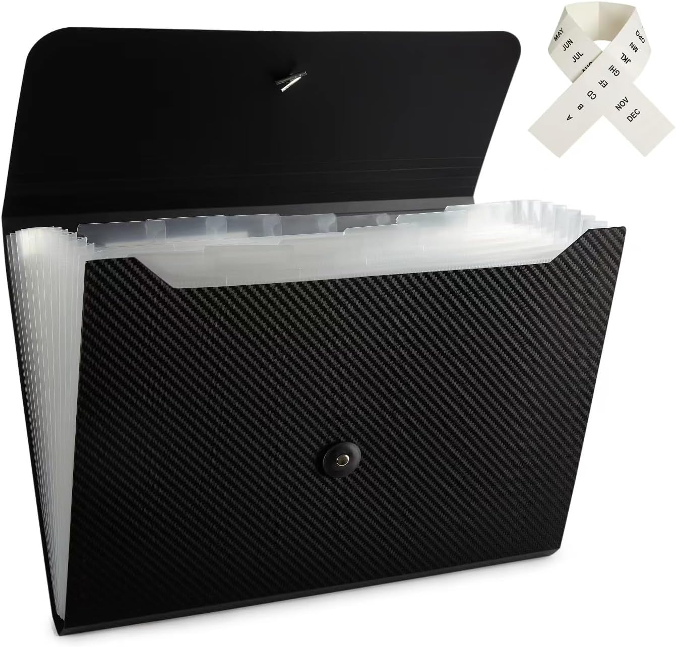 Expanding File Folder File Organizer 13 Pockets Accordion Filing Folder Expandable File Folder for Documents Aesthetic Paper Organizer Folder for Work, School, Home, Office, Black Transparent