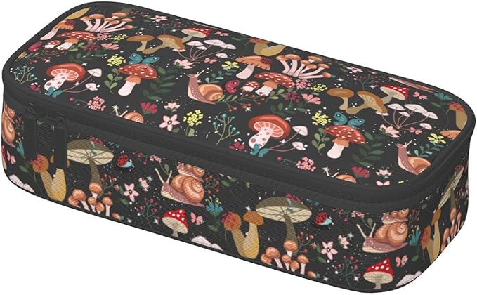 Mushrooms Snails Butterflies Large Pencil Case With Zipper Compartments Stationery Pencil Bag For Kids Teens Students School Supplies