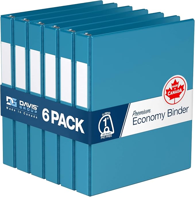 Premium Economy 6-Pack 3-Ring Binders for School or Office, D-Ring Binders, 1 Inch, Turquoise