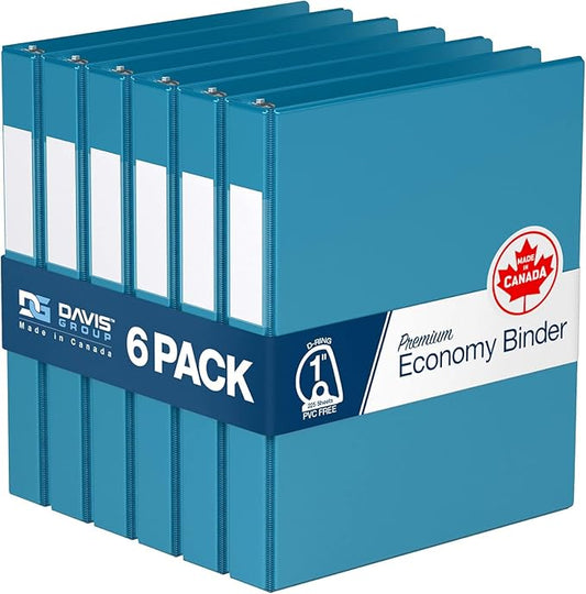 Premium Economy 6-Pack 3-Ring Binders for School or Office, D-Ring Binders, 1 Inch, Turquoise