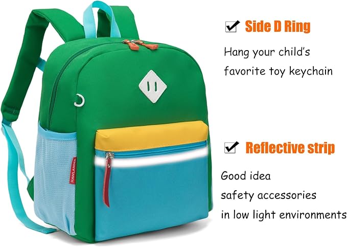 HawLander Little Kids Backpack for Boys Toddler School Bag Fits 3 to 6 years old, 12 inch, Green