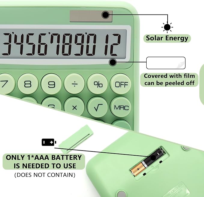 Standard 12 Digit Calculator with Large LCD Display and Big Buttons - Gradient Green Office Accessories for Women, School, Home, Business