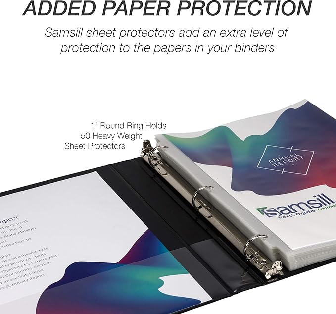 Samsill Durable 1 Inch Binder, Made in the USA, Round Ring Customizable Clear View Binder, Black, 24 Pack (MP248430)