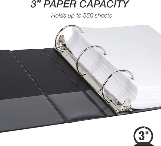 Samsill Durable 3 Inch Binder, Made in the USA, Round Ring Customizable Clear View Binder, Black, 4 Pack (MP48480)