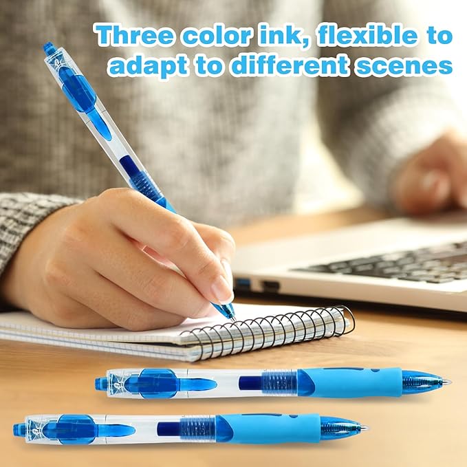 Innertone Blue Gel Pens，12 Pcs Retractable Fine Point 0.7mm With 4 Refills,Blue Pen，Featuring Smooth Writing And Quick-Drying Ink, Suitable For Women, Men, Journaling, School, And Office Use