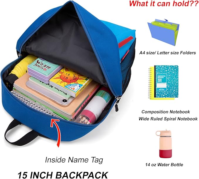 HawLander Little Kids Backpack for Boys Toddler School Bag Fits 3 to 6 years old, 15 inch, Blue