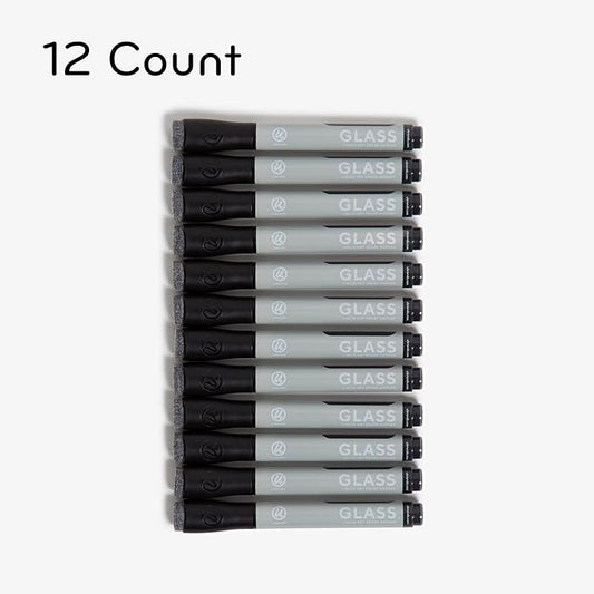 U Brands Bold Tip Liquid Glass Whiteboard Markers with Eraser for Glass Boards, Dry Erase Boards, and Chalk Boards, Black, Set of 12