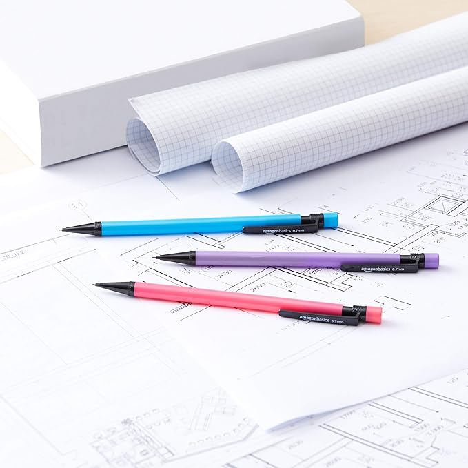 Amazon Basics Mechanical Pencils 0.7mm For Writing, Drawing, Bulk Office and School Supplies, Multicolor, 48-Pack