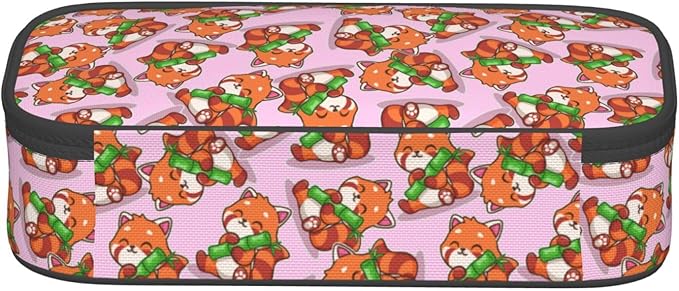 Cute Red Panda Hug Bamboo Large Pencil Case With Zipper Compartments Stationery Pencil Bag For Kids Teens Students School Supplies