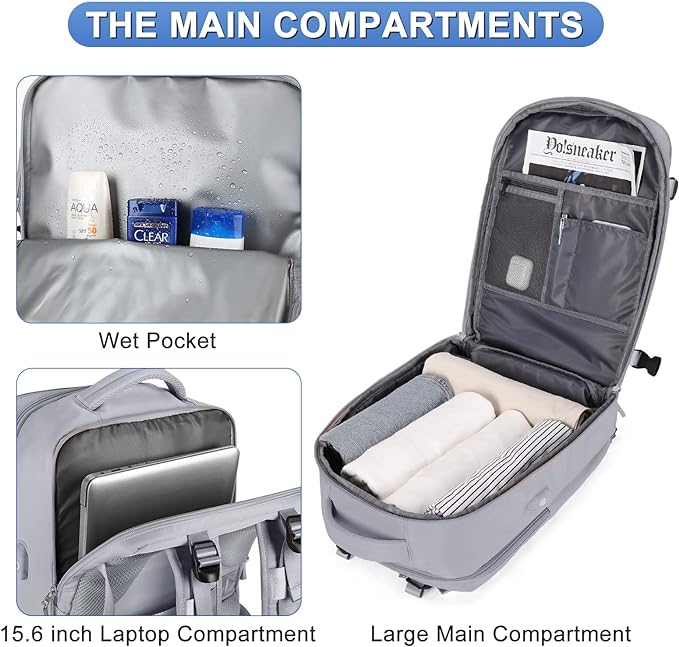 Large Personal Item Travel Backpack For Women Men Airline Approved Carry On Backpack Flight Approved Waterproof Sports Luggage Backpack Casual Daypack Small Hiking Backpack