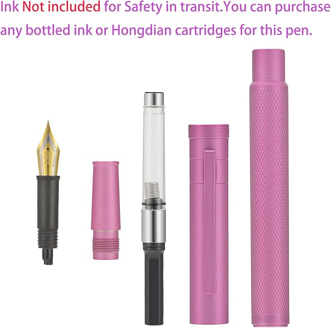 Hongdian 1851 Pink Forest Fountain Pen Medium Nib, Classic Design with Converter and Metal Pen Case
