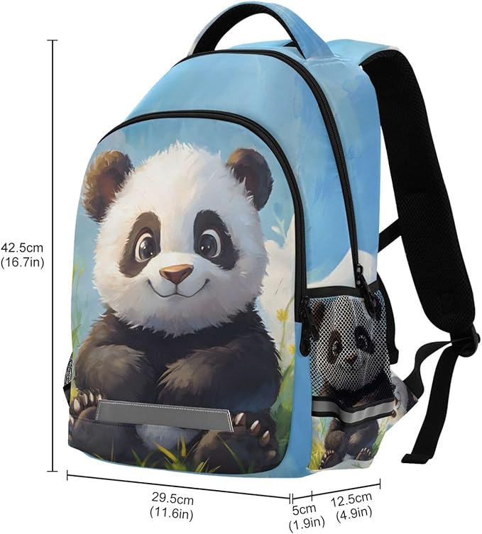 Panda in Grass Backpack for Boys Girls Elementary School Bag Kids Bookbag Travel Rucksack