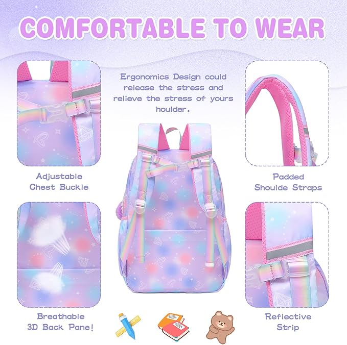 Sweet Girls Backpack - Stylish Splash-resistant School Bag with Multiple Pockets & Trendy Laptop Compartment（17inch Purple）