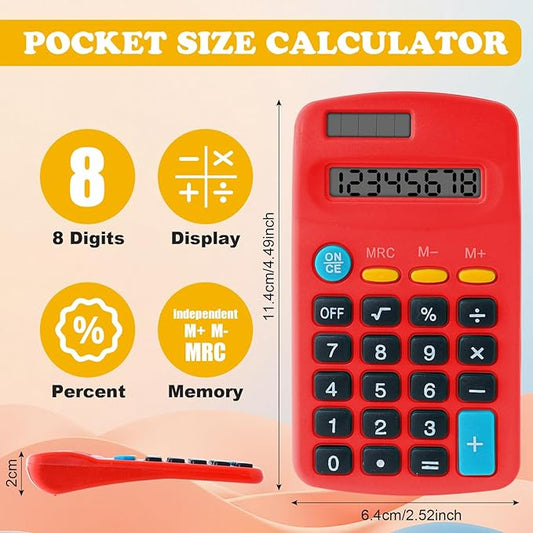 12 Pieces Pocket Calculators,Pocket Mini Calculators,8 Digit Display Basic Calculator,Solar Battery Dual Power Function Calculator for Students Kids Home Office (Multicolor, 12 Pieces)