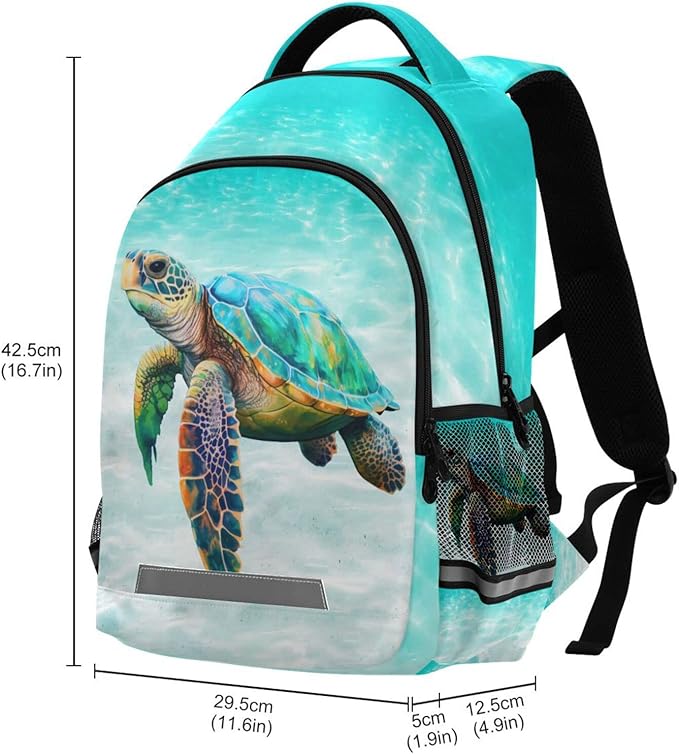 Sea Turtle Teal Backpack for Boys Girls Elementary School Bag Kids Bookbag Travel Rucksack