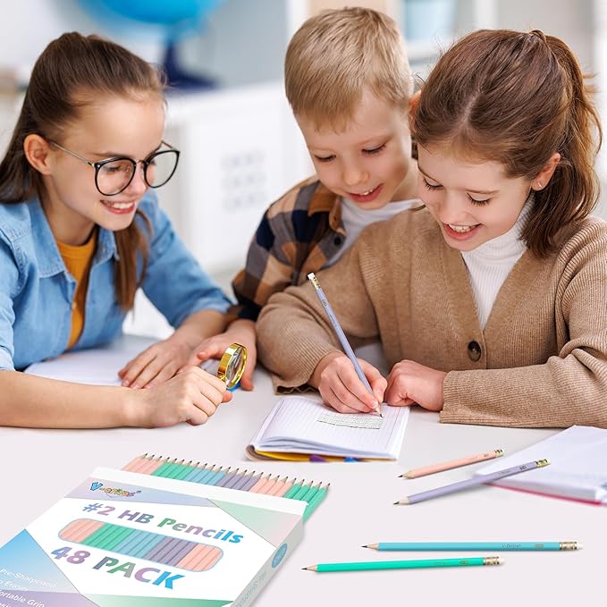 V-Opitos Wood-Cased #2 HB Pencils, 48 Pack Pre-Sharpened Pencils with Top Erasers, Bulk Pastel Color Pencils for School Teacher Supplies, Writing, Drawing and Sketching