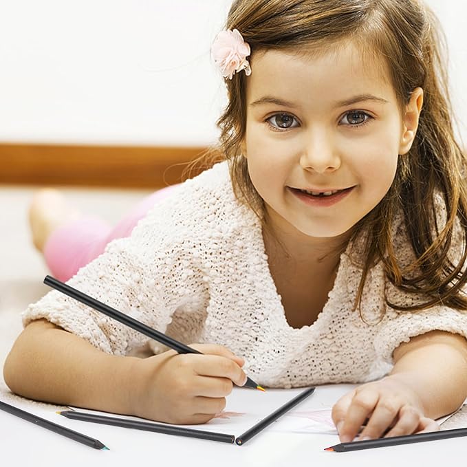 TINNIVI Art Supplies for Kids and Adults, 7 Color in 1 Black Wooden Rainbow Colored Pencils Pre-sharpened, with Sharpener, for Coloring Books, Easter Basket Stuffers, Drawing, Sketching (12pcs)