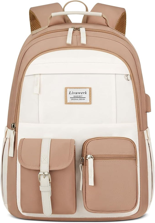 School Backpack BookBag for Teen Girl: 17.3 Inch Cute Laptop Backpacks for Middle High School Casual College Back Packs with USB Charging Port Aesthetic Daypack Travel Book Bag for Kids Students Women