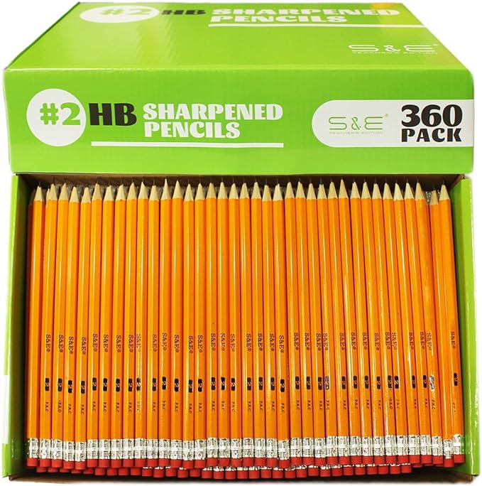 S & E TEACHER'S EDITION 360pcs Pre-sharpened Pencils with eraser top, No.2 pencils #2 HB pencil, Golf, Classroom, Pew, Back to school, 360 pcs/box
