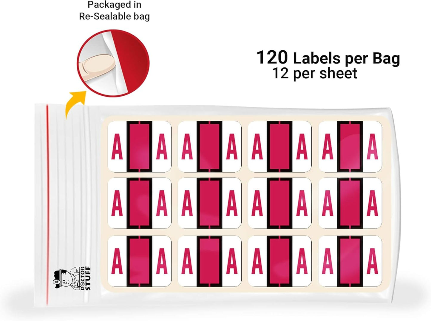 Doctor Stuff - File Labels for File Folders, Alphabet Letter A Stickers, Compatible with Smead BCCR/BCCS - TPAM Series Alpha Stickers Red, 1" x 1-1/4", 120 Labels per Package