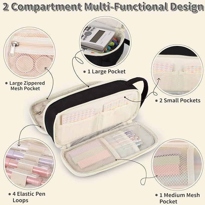 Pencil Case For Girls,Flower Quilted Large Capacity Pencil Pouch With 2 Compartment, Zipper Pencil Bag With Handle, Women Soft Pencil Box For Middle School Office College