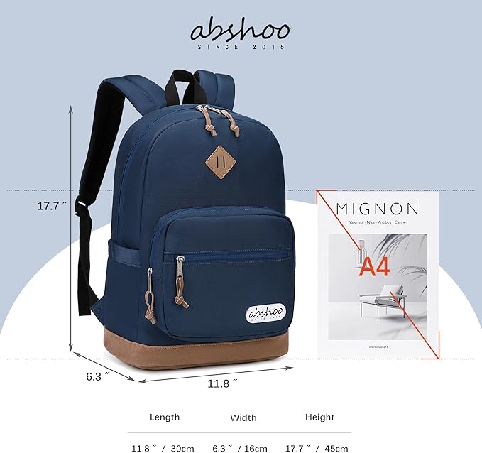 abshoo Classic Mens Backpack for School College Bookbag Middle High School Boys Bakcpacks for Teen Casual Daypack (Navy)