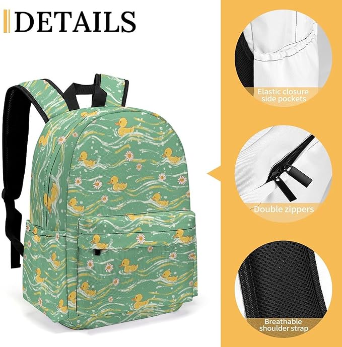 17 Inch Laptop Backpack Cute Duck Daisy Flowers Teen Girls Boys School Backpack Bags Travel Bookbag Back Pack Outdoor Daypack for Women Men