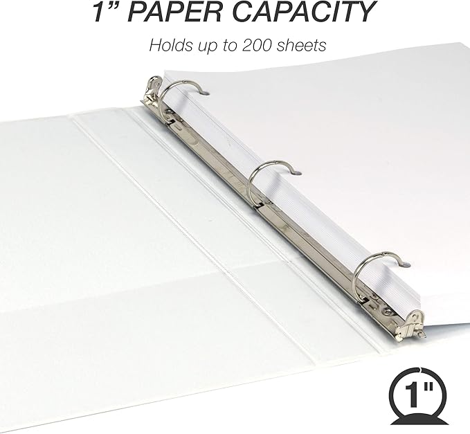 Samsill Durable 1 Inch Binder, Made in The USA, Round Ring Customizable Clear View Binder, White, 4 Pack (MP48437)