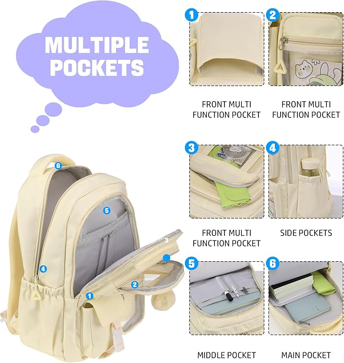 School Backpack for Girls, 15.6 Inch Laptop School Bags for Middle Students-Kindergarten Elementary College Backpacks,Large Backpack for Teen Girl Students Casual Travel Daypacks-Beige