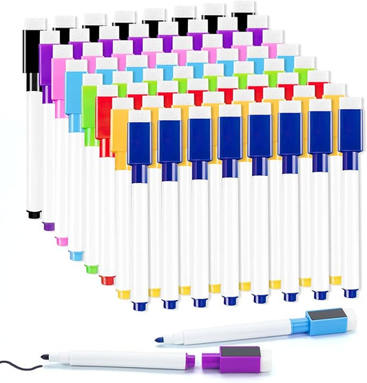 50 Pcs Colorful Magnetic Dry Erase Markers with Eraser Cap, White Board Mini Dry Erase Markers Bulk, Fine Point Tip Student White Board Markers for Teachers Office School Supplies