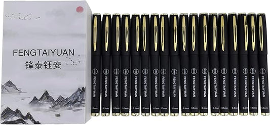 Fengtaiyuan Gel Ink Roller Ball Pens, Black Ink, Extra Fine 0.5mm, Comfortable Grip, Easy Hold, Writting Pens, Smooth, 18 Count (Black-0.5mm-P18SS)