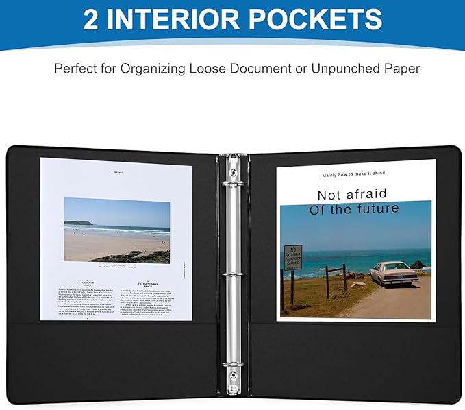1 inch 3-Ring Binder, 1" Round Ring Binder with 2 Inside Pockets, Bulk Basic Binders, Clear View Cover 1-inch Binders Holds 8.5'' x 11''Paper for Office/Home/Back to School（Pack of 12, Black