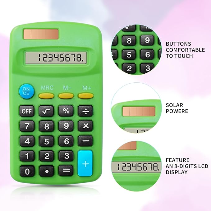 18 Pack Basic Calculators for Students, Pocket Calculator Bulk Classroom Mini Calculators Solar and Battery Dual Powered Handheld Calculator 8 Digit Display for Office School and Home (Colorful)