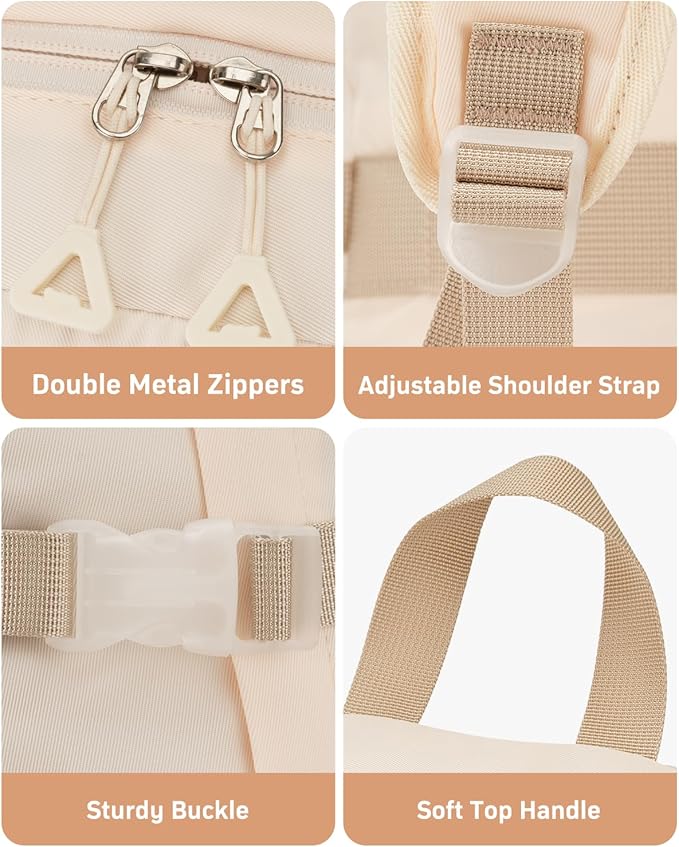 School Backpack for Teen Girls, 15.6 Inch Laptop Backpack Women Kids Bookbag for Middle High School Cute College Bag for Students, Khaki Beige