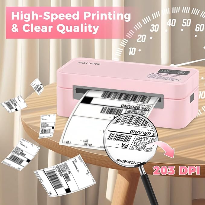 Bluetooth Thermal Label Printer, 4x6 Shipping Label Printer for Small Business, Compatible with Android, Windows, iPhone, Mac, Widely Used for Amazon, Shopify, Ebay, USPS, Etsy,FedEx (Pink)