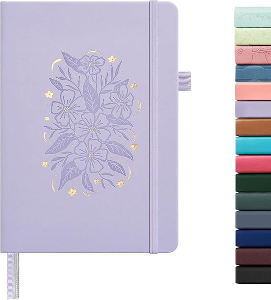 &And Per Se Dotted Journal Notebook for Women&Men with Pattern, A5 Leather Hardcover, 160 Pages 100GSM Thick Dotted Paper, 3 Sheets of Stickers Included(Lavender)