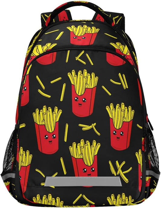 Colorful French Fries Backpack for Girls Kids Boys School Bookbags, Student Laptop Backpack Carrying Bag Casual Lightweight Travel Sports Day Packs