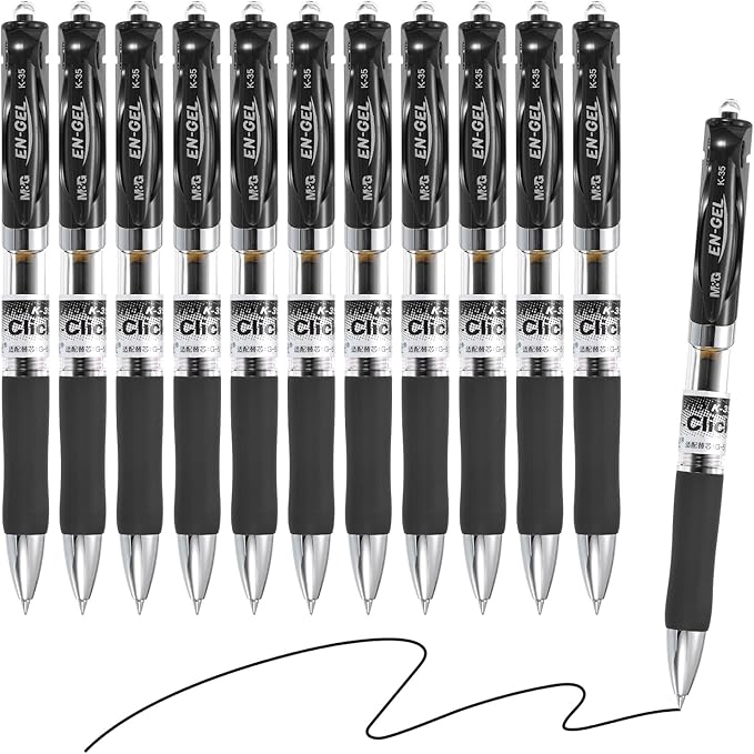 M&G Gel Pen Medium Point 0.5mm, 12 Pack Quick Dry Smooth Retractable Black Gel Ink Rollerball Pen for Home Office Writing Note Taking Journaling Business, Style 1