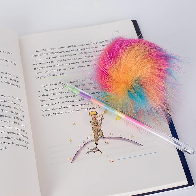 12 Pack Rainbow Pompom Gel Pen with Rainbow Ink