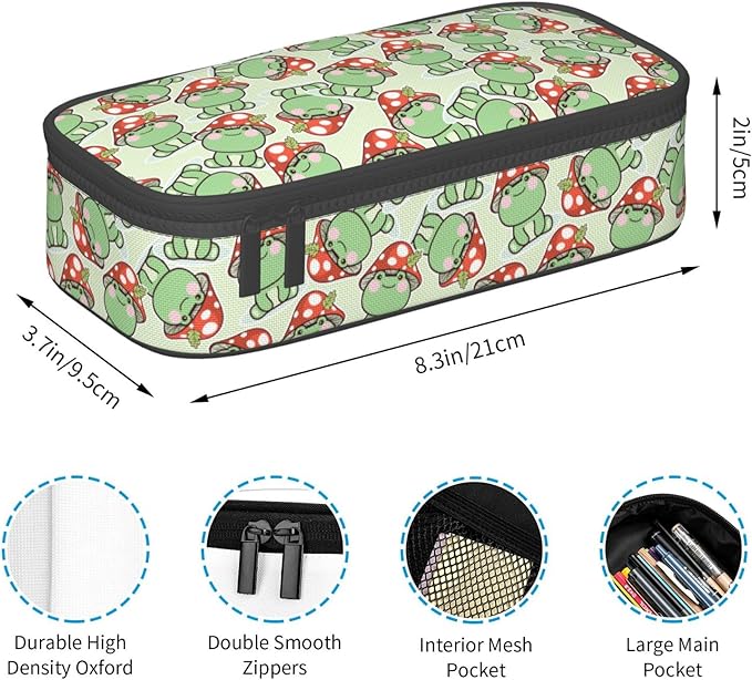 Cute Frog Red Mushroom Large Pencil Case With Zipper Compartments Stationery Pencil Bag For Kids Teens Students School Supplies