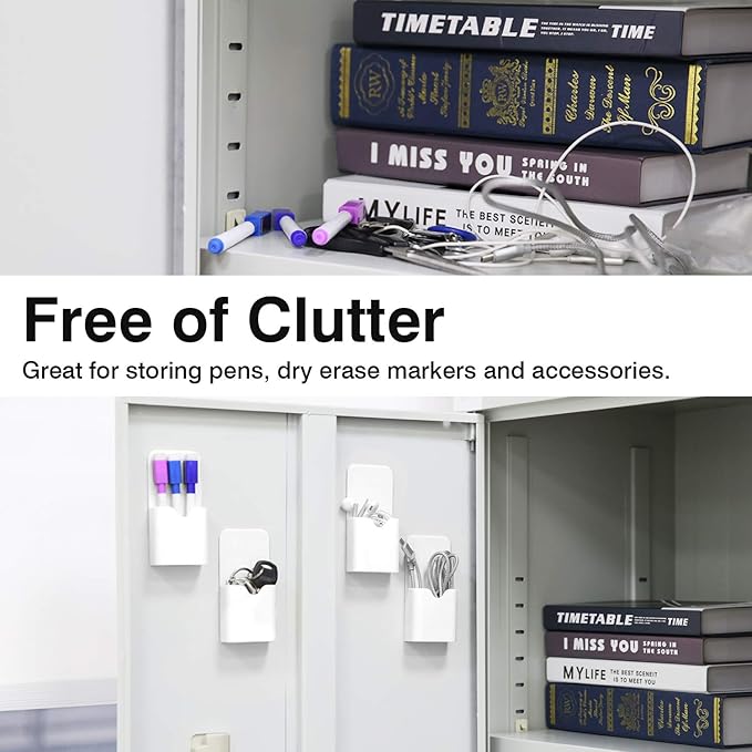 MoKo 4 Pack Magnetic Pen Holder for Whiteboard, Magnetic Dry Erase Marker Holder for Refrigerator Storage Magnetic Pencil Holder Locker Accessories for School, Office, Home - White