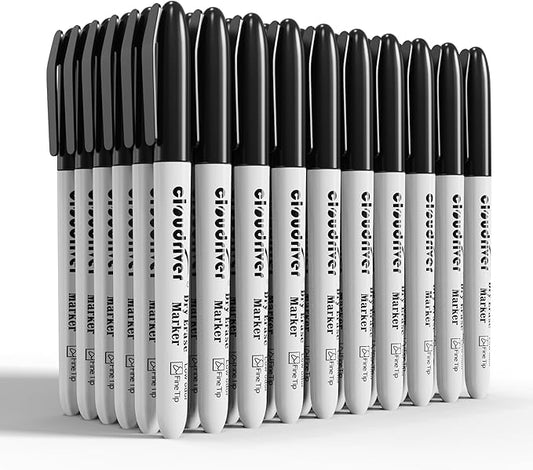 cloudriver Fine Tip Dry Erase Markers Black, 60 Pack Black Whiteboard Markers Bulk, Low-Odor, Ideal For School Office Home Use