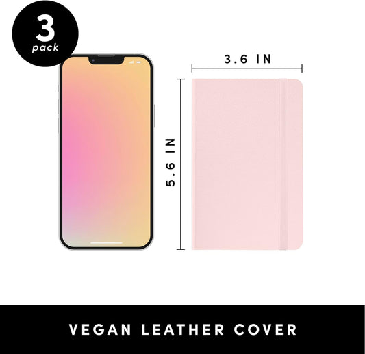 PAPERAGE Lined Pocket Journal Notebook, 3 Pack, (Yellow, Blush, Turquoise), 160 Pages, Small, 3.6 inches x 5.6 inches - 100 GSM Thick Paper, Hardcover