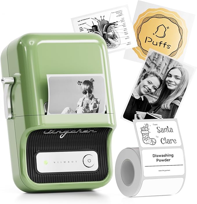NIIMBOT B21 Label Maker, 2 Inch Portable Thermal Label Printer, Label Maker Machine with Tape, Compatible with Android, iOS & PC,Labeling for Home Storage Office and Small Business,Green