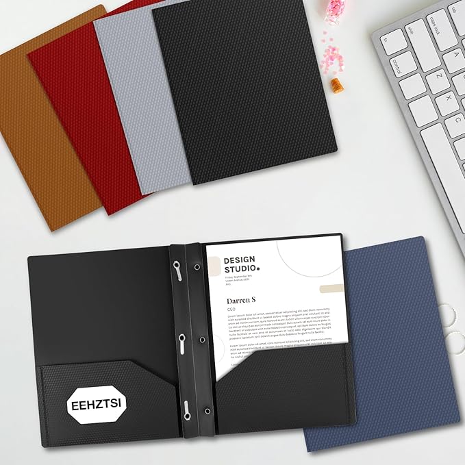 60-Pack Plastic Folders with Pockets and Prongs,2-Pocket Folders with 3 Fasteners, Poly Folders Holds 8-1/2" x 11" Paper for School/Office/Home, Black