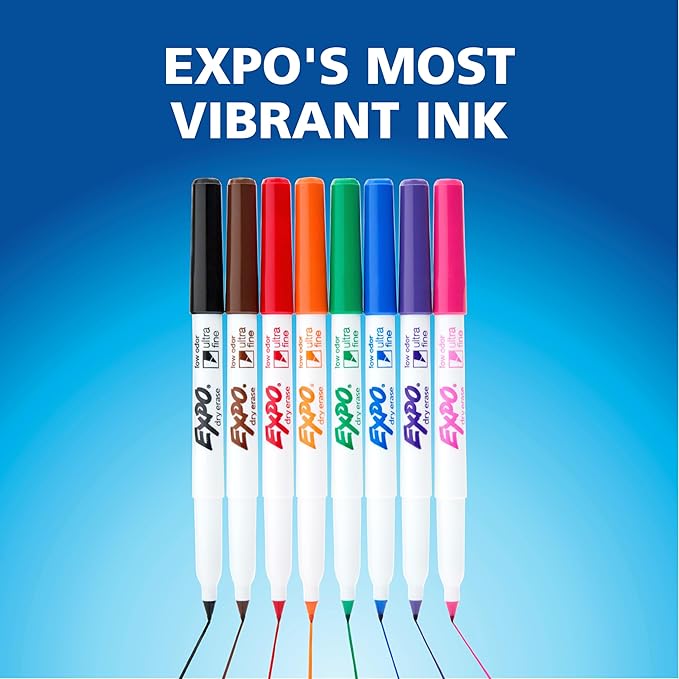 EXPO Low Odor Dry Erase Markers Ultra-Fine Tip Assorted Colors 8 Count