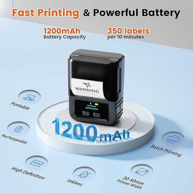 Phomemo M120 Label Maker, 2 Inch Bluetooth Thermal Label Printer with 3 Rolls Thermal Label(4030/4030/5030mm), Label Maker Machine for Small Business, Barcode, Address, Sticker Printer for Phone & PC