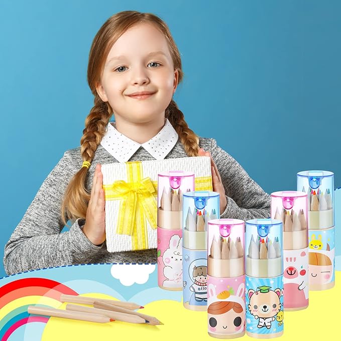 Fumete 15 Pack Cute Pencils Mini Drawing Colored Pencils Bulk for Kids with Sharpener Portable Color in Tube Party Favors Gift for Classroom School Supplies, 12 Colors