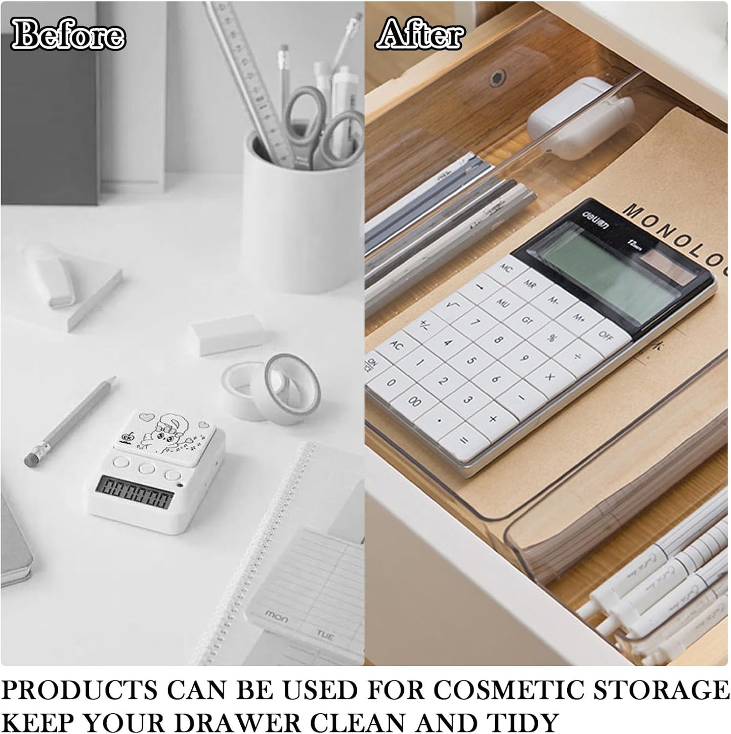 6 Pack Clear Drawer Organizer Trays Plastic Drawer Organizers Set 15 x 6 x 2 Inch Desk Drawer Divider Storage Bins Stackable Drawer Organizer Trays for Dresser Makeup Kitchen Office